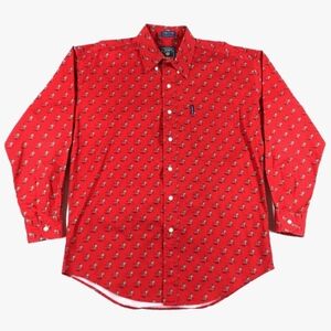 Vintage 90s CHAPS Red Ralph Lauren Ski Print Button Down Shirt Size Polo Large
